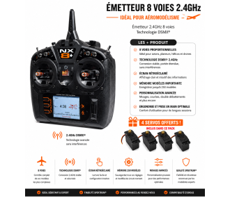 Radio NX8+ 20 Voies Spektrum DSMX 2,4GHz + 4 servos A6030 offerts