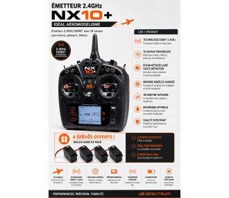 Radio NX10+ 20 Voies Spektrum DSMX 2,4GHz + 4 servos A6030 offerts
