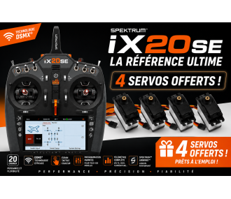 Radio iX20 SE 20-Channel DSMX 2.4Ghz + 4 servos A6030 offerts