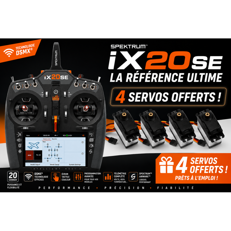 Radio iX20 SE 20-Channel DSMX 2.4Ghz + 4 servos A6030 offerts