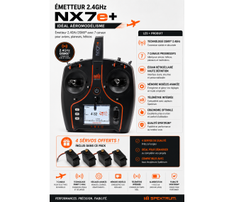 Radio NX7e+ 14 Spektrum DSMX 2,4GHz Black Edition + 4 servos A6030 offerts