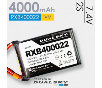 Batteria Dualsky, Lipo 2S 7.4v 4000mAh 20C presa XT60 e JR