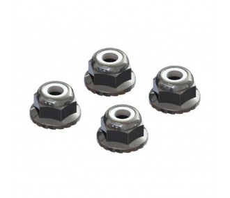 ARRMA AR708008 4mm Silver Flanged Nyloc Locknut (4)