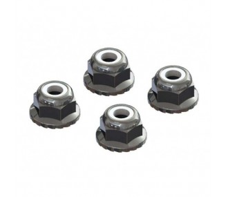 ARRMA AR708008 Flanged Nyloc Locknut 4mm Silver (4)