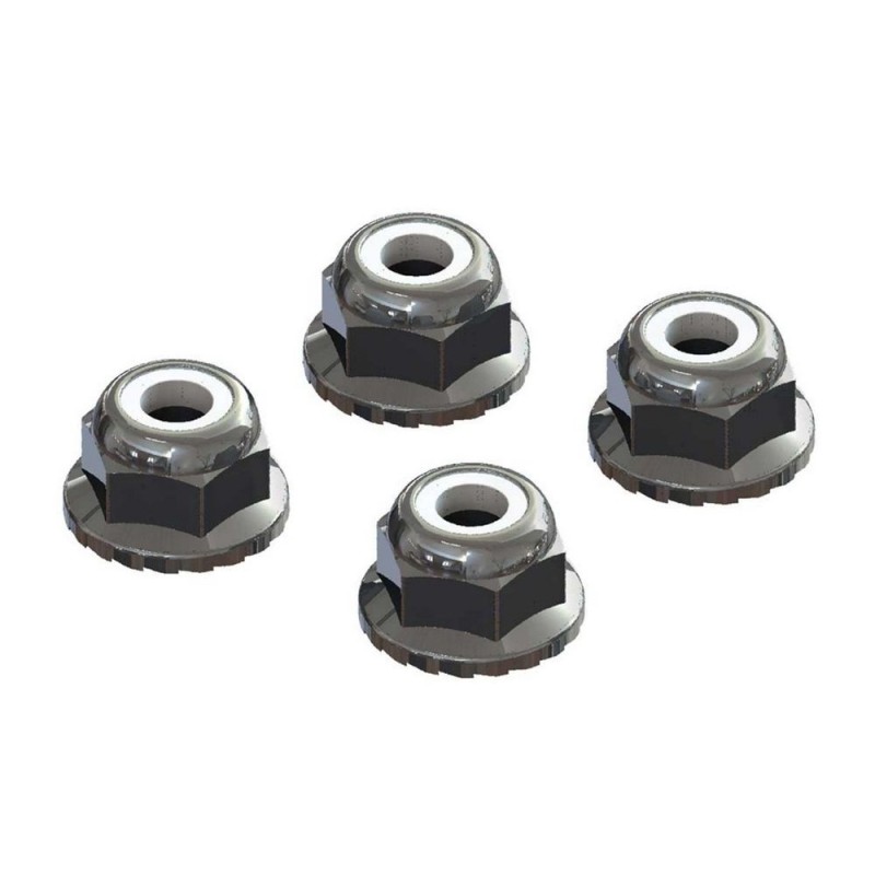 ARRMA AR708008 4mm Silver Flanged Nyloc Locknut (4)