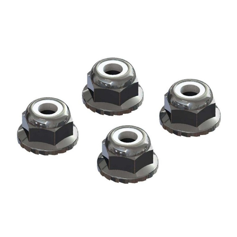 ARRMA AR708008 Flanged Nyloc Locknut 4mm Silver (4)