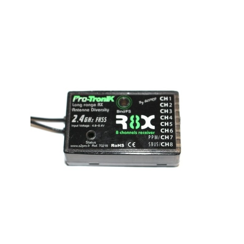 R8X - Receptor A2Pro FHSS de 8 canales (con PPM)