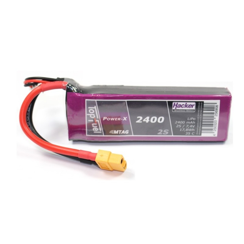 Batterie Lipo Hacker TopFuel Power-X MTAG 2S 7.4V 2400mAh 35C Prise XT60