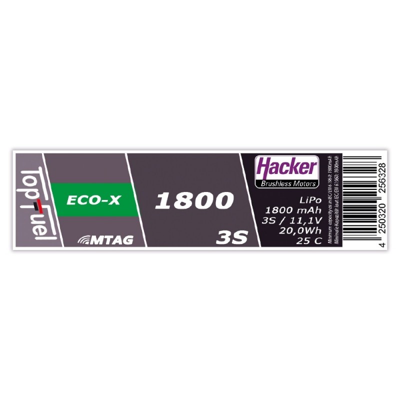 Hacker TopFuel Eco-X MTAG 3S 11.1V 1800mAh 25C Lipo Batería XT60 Socket