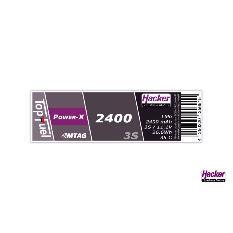 Lipo Akku Hacker TopFuel Power-X MTAG 3S 11.1V 2400mAh 35C Steckdose XT60