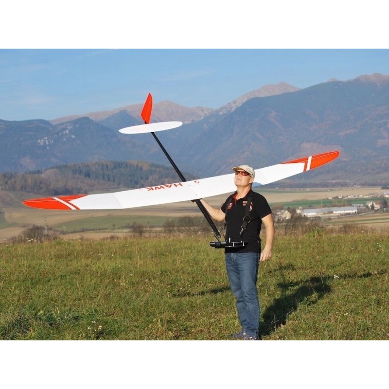 Planeur Hawk 3.6 GF (Giant Flap) blanc et rouge F5J VR Model