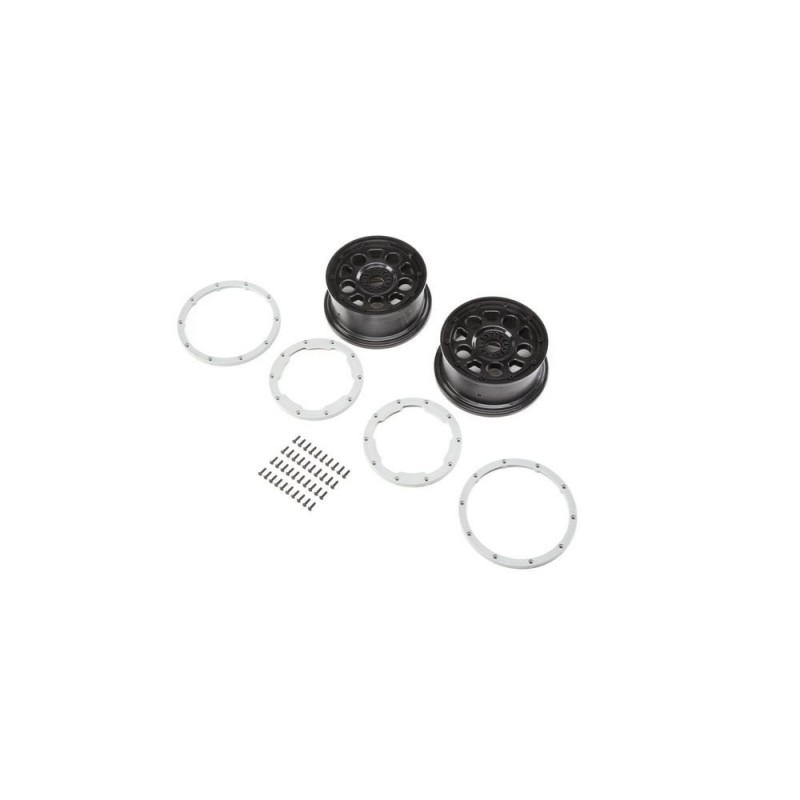 LOSI - DBXL-E - Llantas negras, beadlock plateado (2)