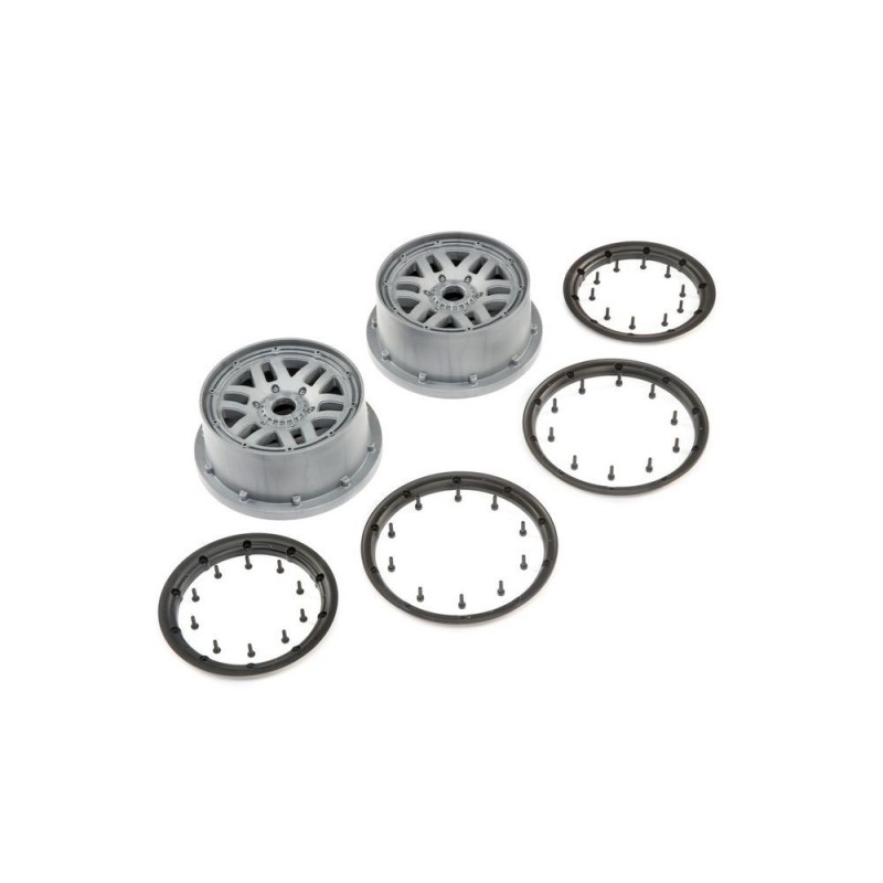 LOSI - Wheel & Beadlock Set, Grau (2): 5ive-T 2.0