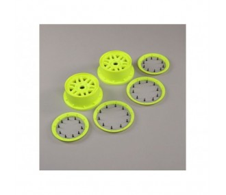 LOSI - Wheel & Beadlock Set, Flo Yellow (2): 5ive-T 2.0