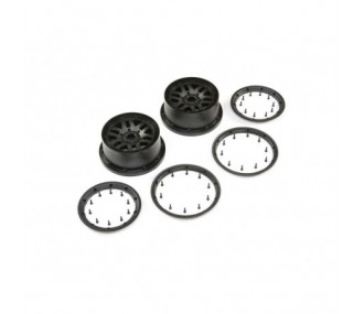 LOSI - Wheel & Beadlock Set, Black (2): 5ive-T 2.0