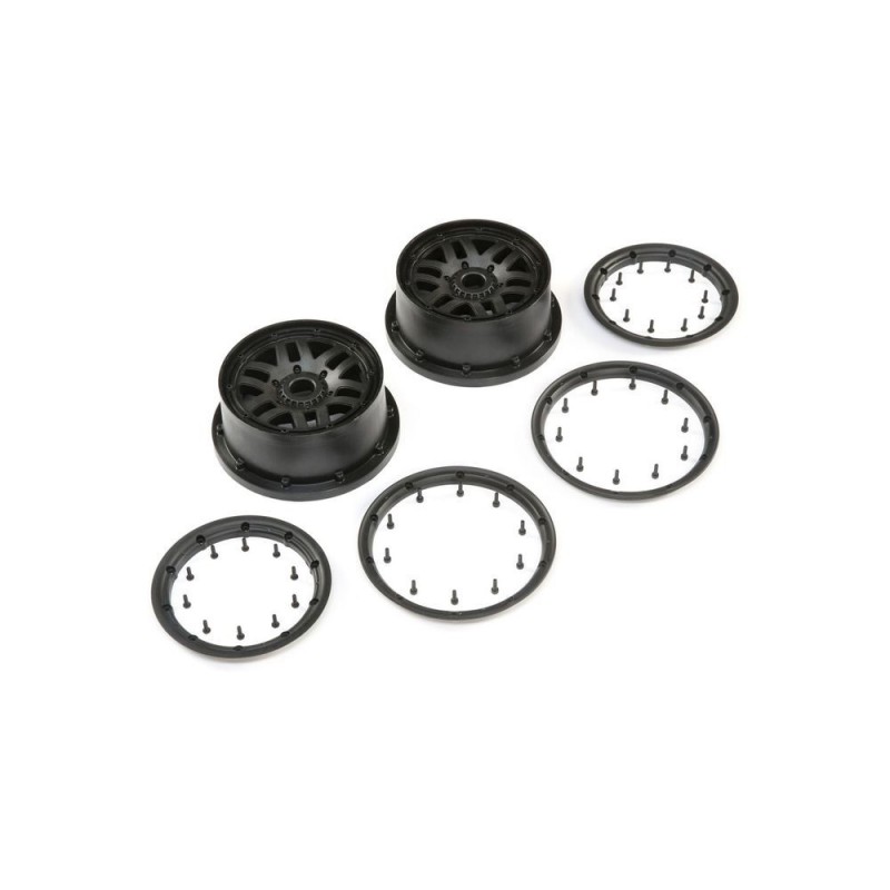 LOSI - Wheel & Beadlock Set, Black (2): 5ive-T 2.0