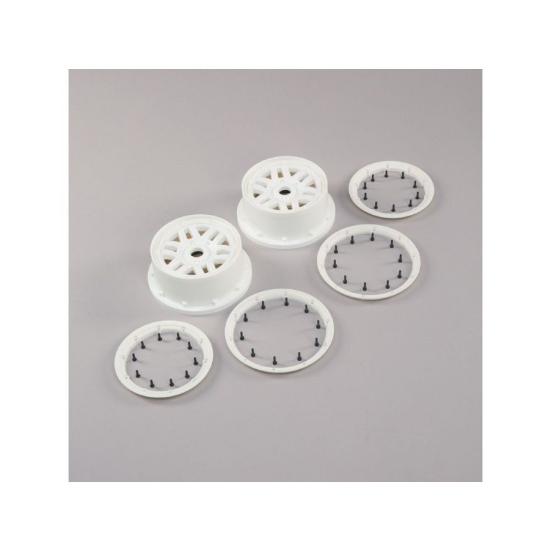 LOSI - Wheel & Beadlock Set, White (2): 5ive-T 2.0