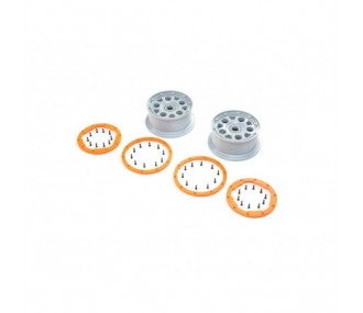 LOSI - Wheels, Silver, Orange Bead Lock (2): DBXL-E 2.0