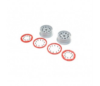 LOSI - Llantas, plateadas, con talón rojo (2): DBXL-E 2.0