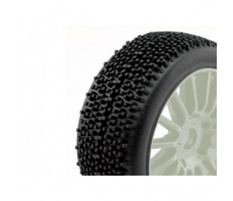 TT 1/8 ROCKET-Reifen auf weißen Felgen mit Schlagstöcken (pro Paar).
