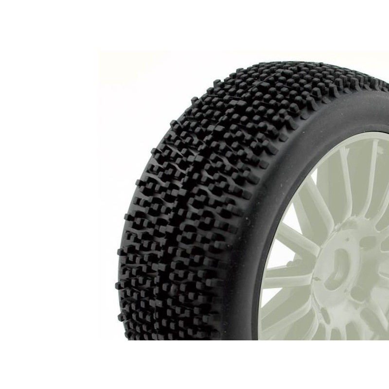 TT 1/8 ROCKET-Reifen auf weißen Felgen mit Schlagstöcken (pro Paar).