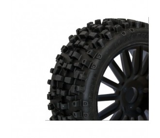 TT 1/8 MAXI CROSS-Reifen, geklebt auf schwarzen Felgen mit Stollen (pro Paar)