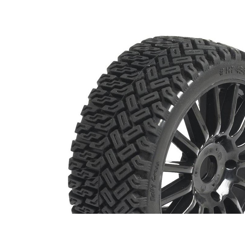 TT 1/8 RALLY CROSS tires glued on black rims (pair)