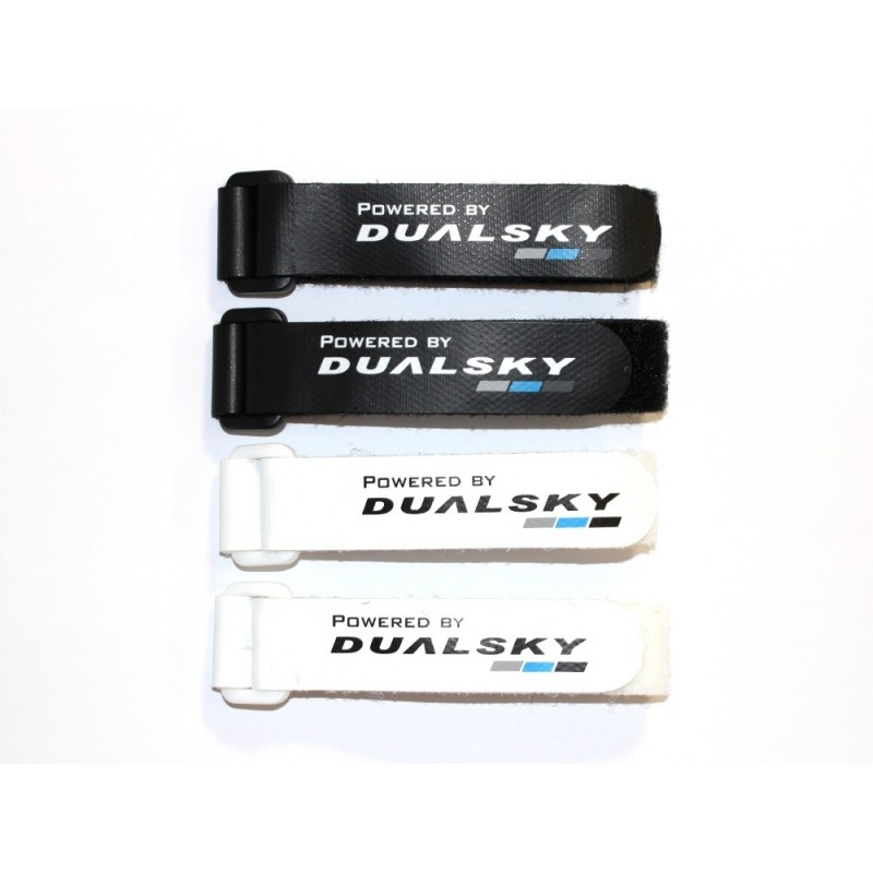 Klettbänder (2x schwarz 2x weiß) mit Dualsky-Schlaufe, 200mm