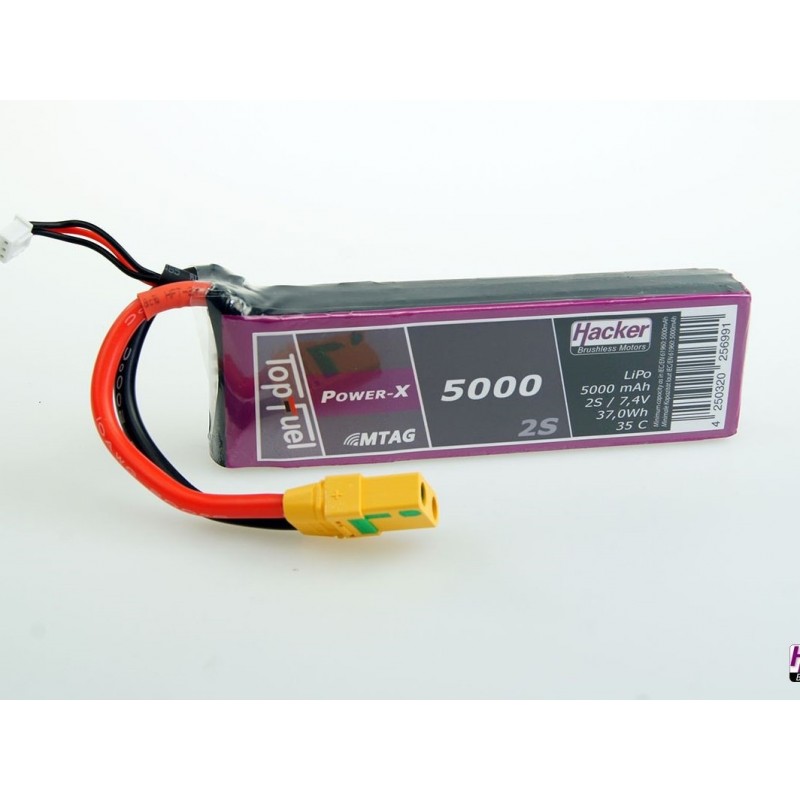 Batterie Lipo Hacker TopFuel Power-X MTAG 2S 7.4V 5000mAh 35C Prise XT90S