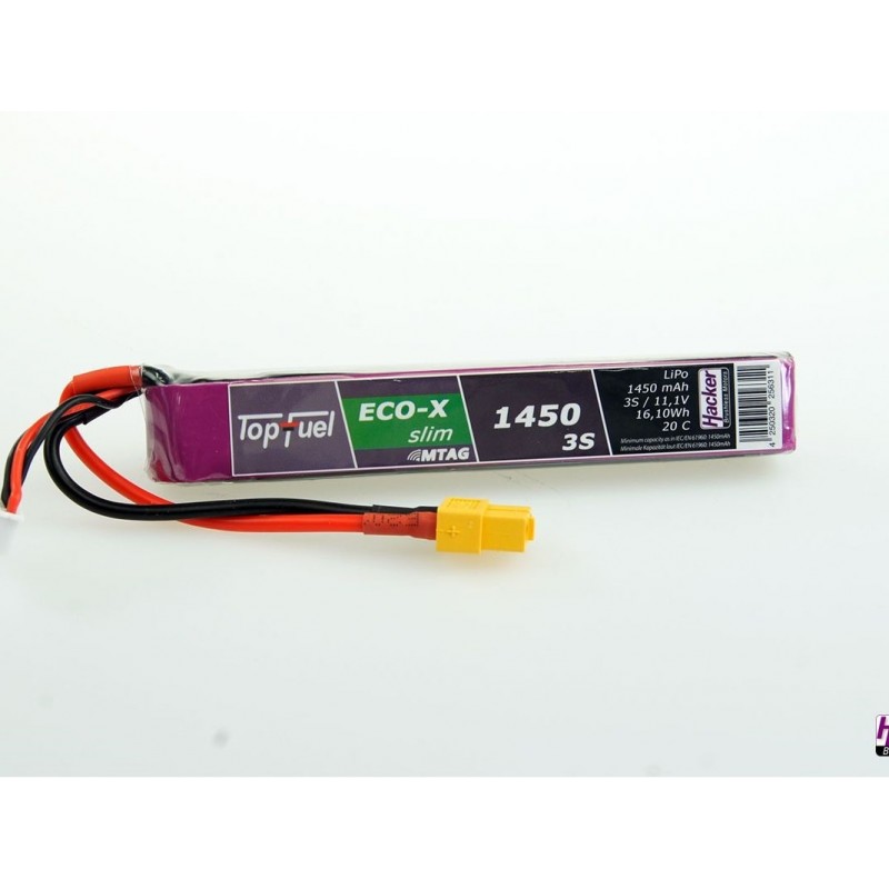 Lipo Akku Hacker TopFuel Eco-X SLIM MTAG, lipo 3S 11.1V 1450mAh 20C Steckdose XT60