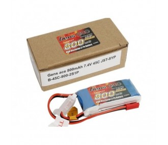 Gen ace lipo 2S 7.4V 800mAh 45C batteria jst-bec plug