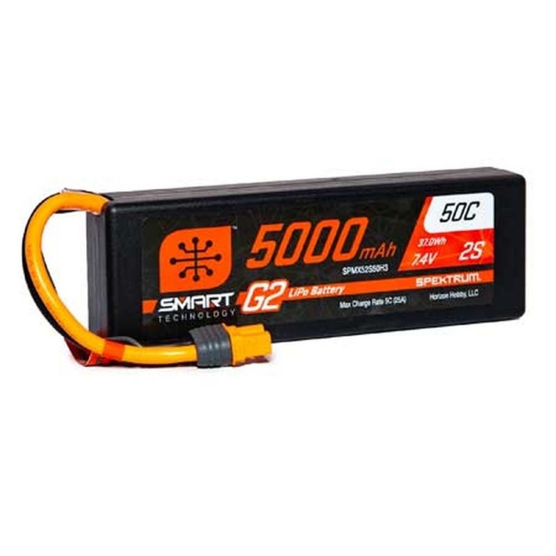 Smart G2 Lipo 2S 7.4V 5000mAh 50C Hard Case IC3 Spektrum Battery