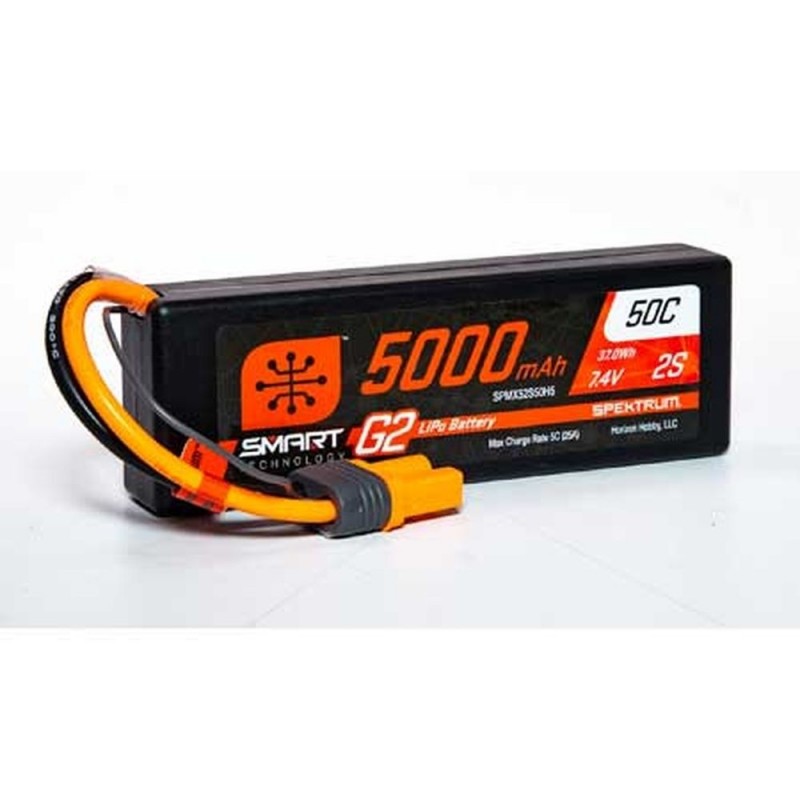 Smart G2 Lipo 2S 7.4V 5000mAh 50C Hard Case IC5 Spektrum Battery