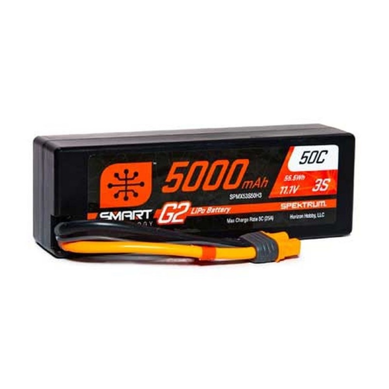 Smart G2 Lipo 3S 11.1V 5000mAh 50C Hard Case IC3 Spektrum Battery