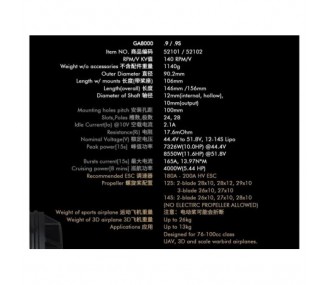 Dualsky GA8000.9 motor (1140g, 140kV, 4000W)