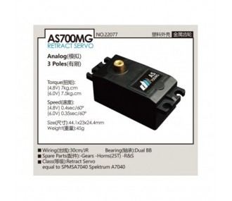 Dualsky AS700MG analog servo train (45g, 7.5kg/cm, 0.35s/60°)