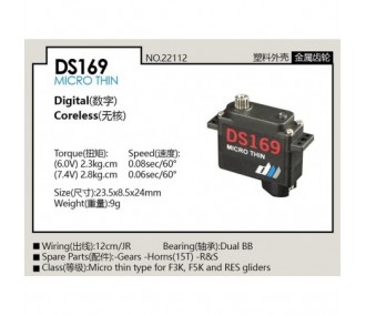 Micro servo analogico Dualsky DS169 (9g, 2,8kg/cm, 0,06s/60°)