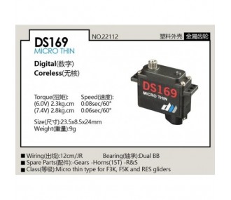 Servo microanalógico Dualsky DS169 (9g, 2,8kg/cm, 0,06s/60°)