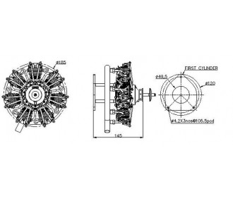 4-stroke UMS radial engine, 7 cylinders 35cc, methanol