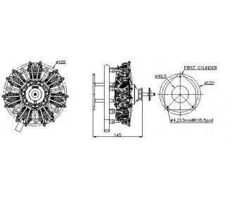 Motor radial UMS de 4 tiempos, 7 cilindros 35cc, metanol