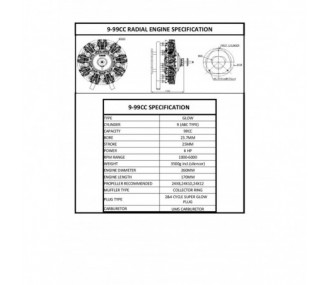 Motore radiale UMS a 4 tempi, 9 cilindri 99cc, metanolo