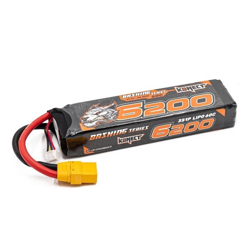 Batteries voitures et bateaux RC - Batterie LiPo 3S 11.1V 6200mah 60C  Konect Bash XT90 - FLASH RC