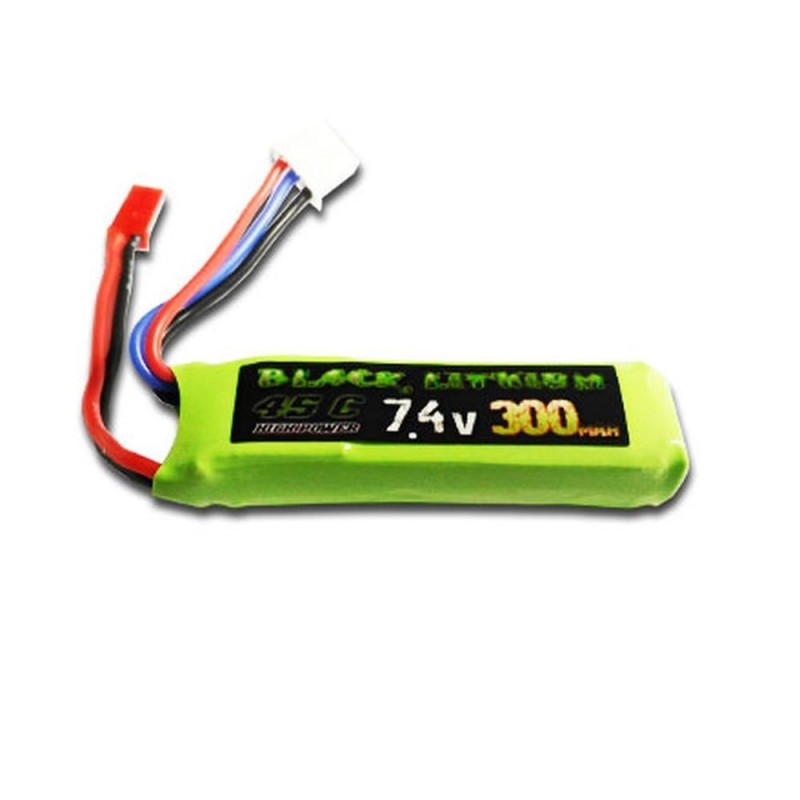 Batteria nera al litio 2S 7,4V 300mAh 45C con connettore jst-bec - A2PRO