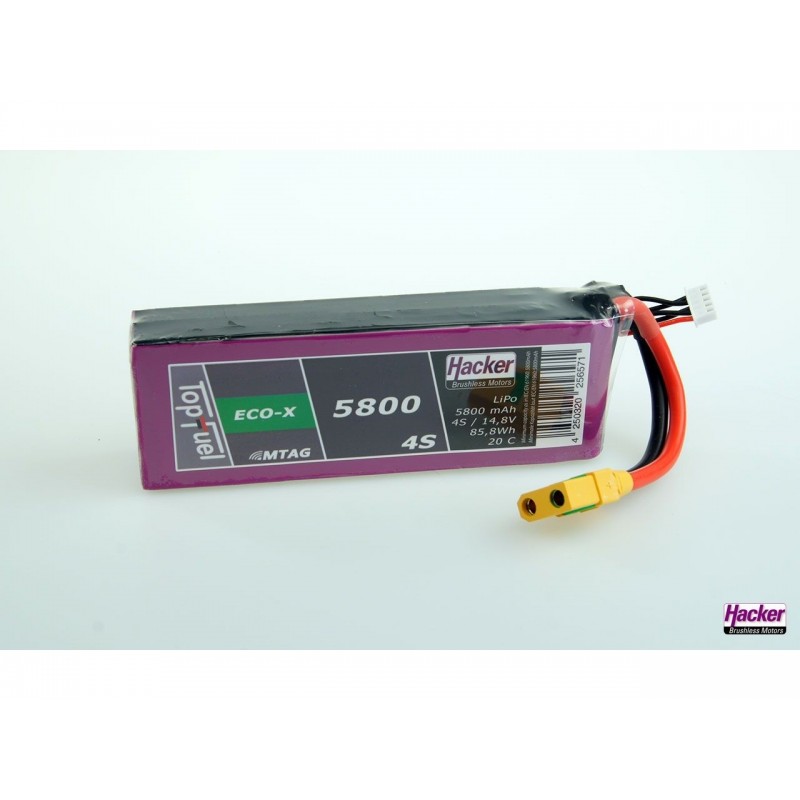 Batterie Lipo Hacker TopFuel Eco-X MTAG 4S 14.8V 5800mAh 20C Prise XT90S