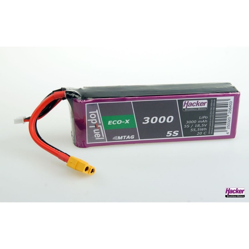 Batterie Lipo Hacker TopFuel Eco-X MTAG 5S 18.5V 3000mAh 20C Prise XT60