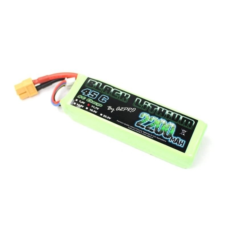 Batterie Black Lithium 2S 7.4V 2200mAh 45C prise XT60 - A2PRO