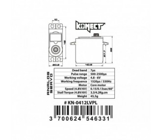 Servo estándar Konect 0412LVPL (45,5 g, 4,2 kg/cm)