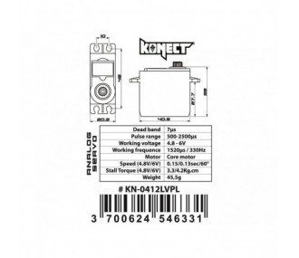 Standard servo Konect 0412LVPL (45.5g, 4.2kg/cm)