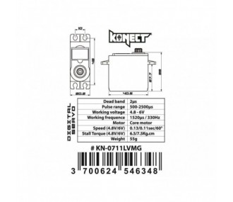 Servo estándar Konect 0711LVMG (55 g, 7,5 kg/cm)