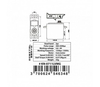Servo standard Konect 0711LVMG (55g, 7,5kg/cm)